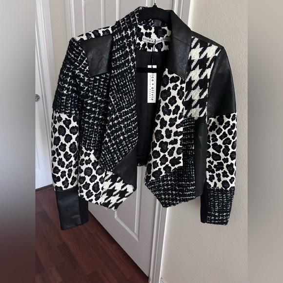 NWT Alice + Olivia Harvey Leather Patchwork Draped Lapel Blazer Jacket M - Picture 10 of 17